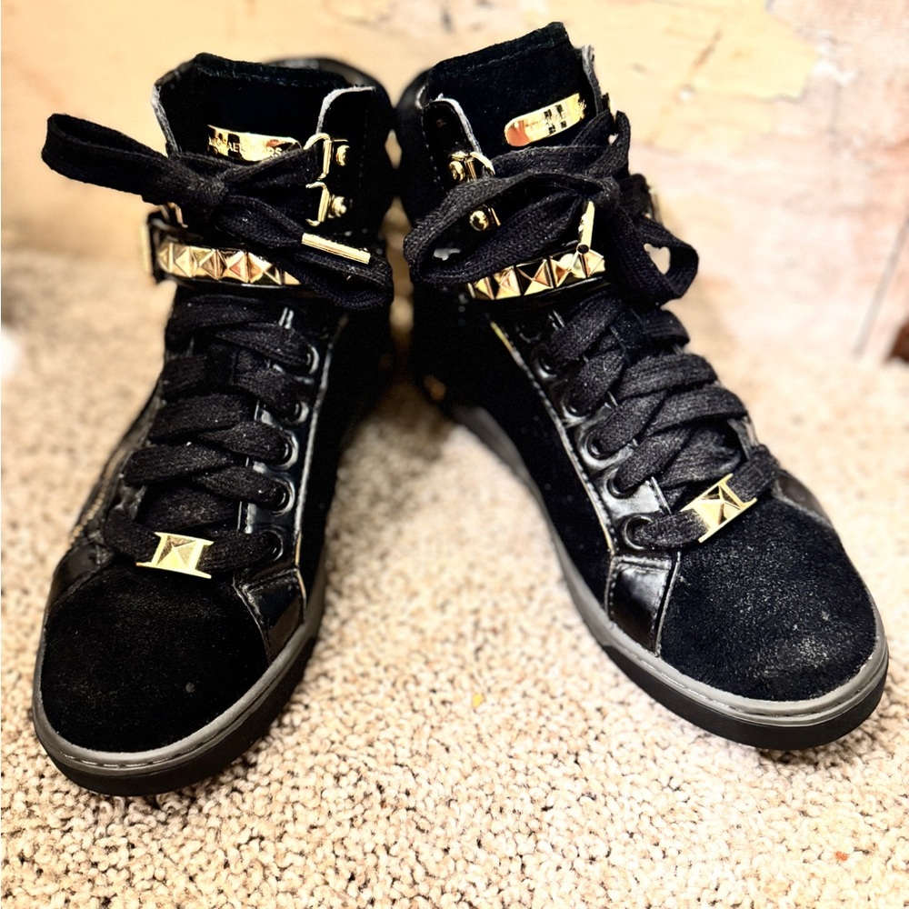 Black High-Top Sneakers with Gold Accents by Michael Kors size 6.5